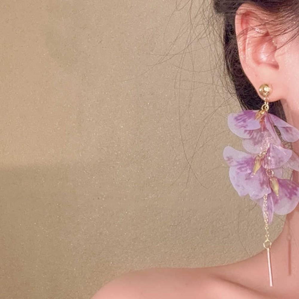 Organza Flower Earrings Tassel Fashion Jewelry Gift Long Tassel Earrings  Women