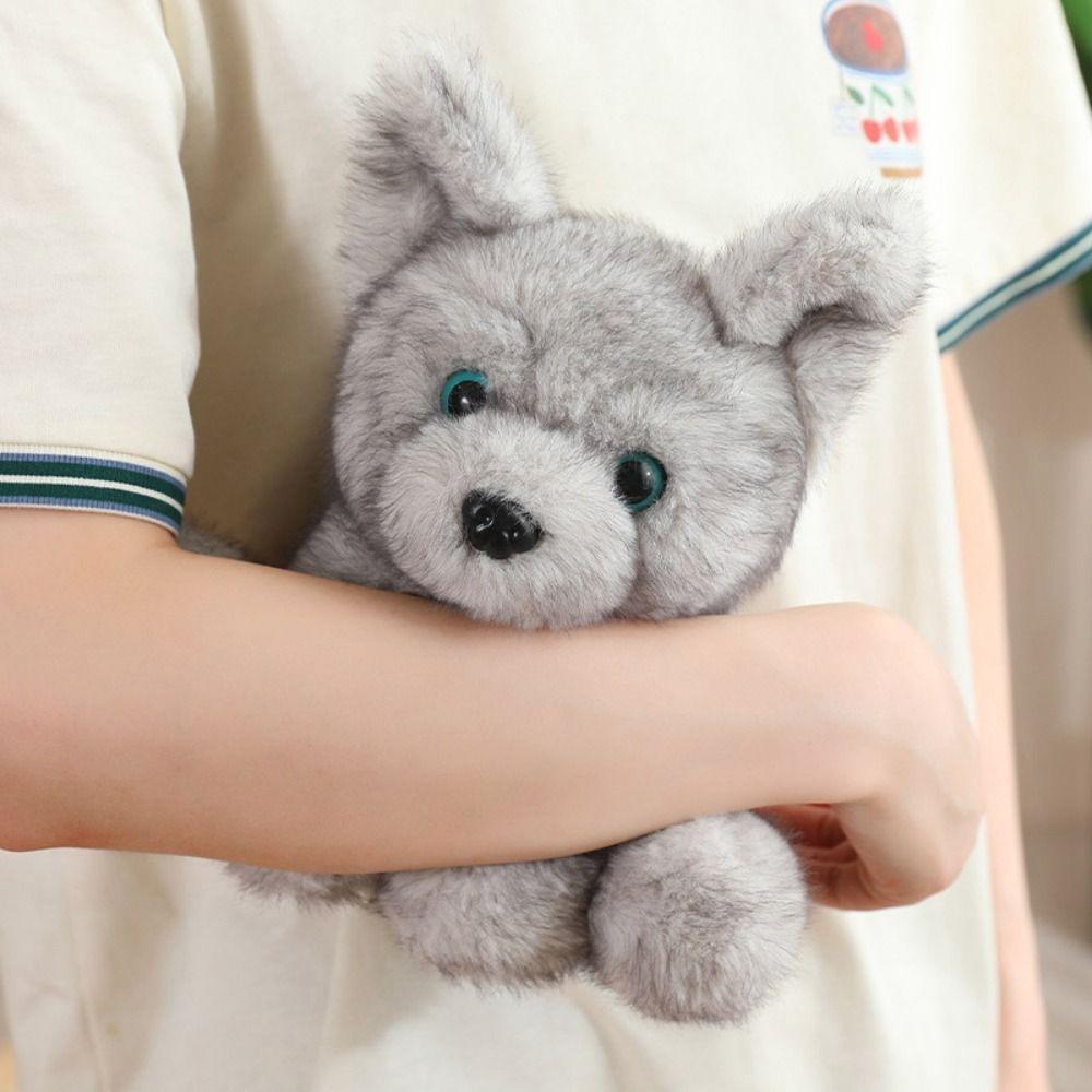 Wolfdog Sitting Dog Plush Toy Schnauzer Baby Dog Pillow Doll Toys Huksy Plush Doll  Kids Gift