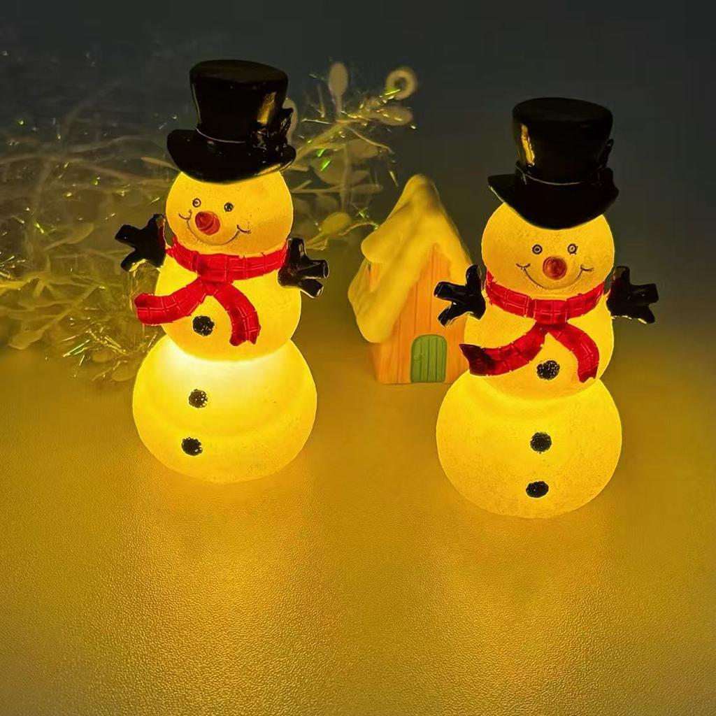 Christmas Snowman Night Light Ornament; Glowing Snowman Top Hat Glowing Figurine