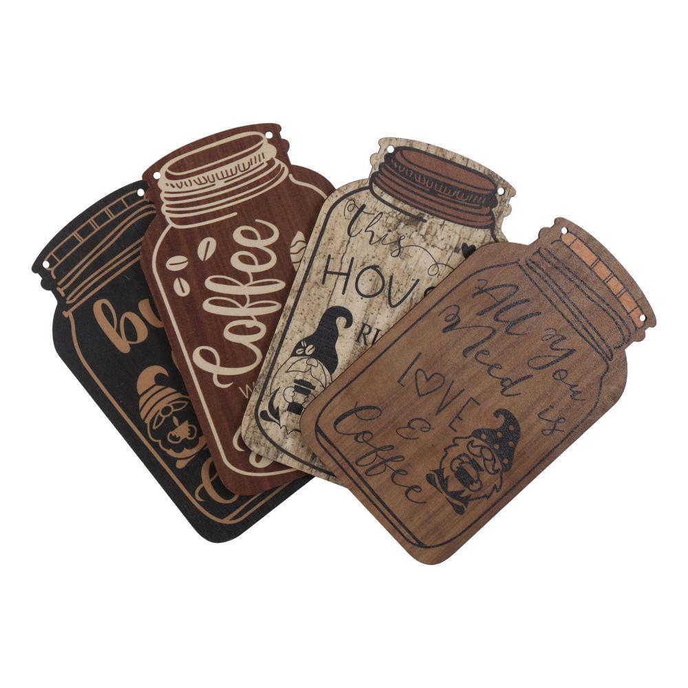 

4 шт., деревянная декоративная картина, коричневая кофейная банка, висящие картины, кофейня