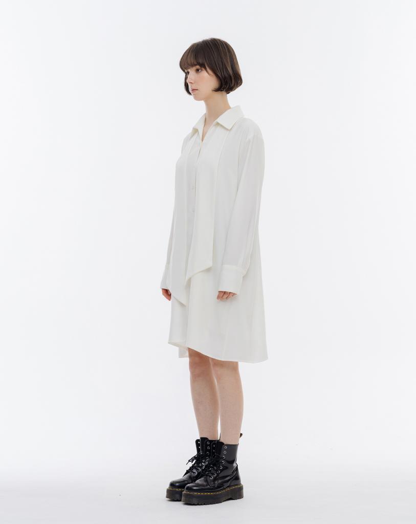 Ish Classic V-Neck Back Pleated Shirt Dress (White)