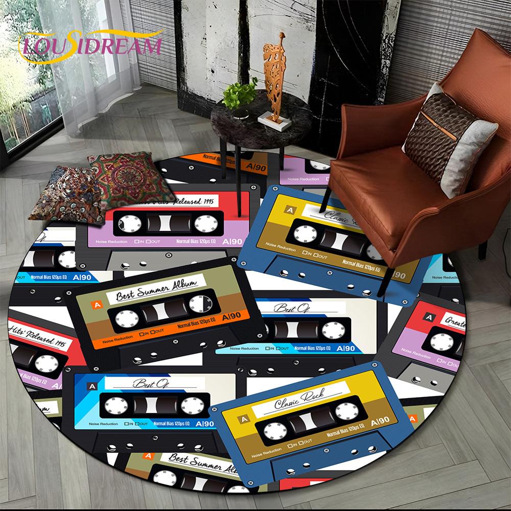 3D Vinyl Record Music DJ Screen Tape HD Round Area Rug,Carpet Rug for Living Room Bedroom Sofa Playroom Decor,Non-slip Floor Mat