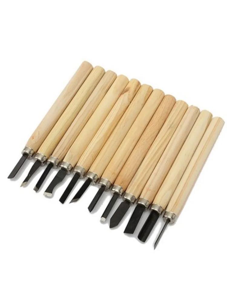 

12 шт. Профессиональный набор ручных инструментов для резьбы по дереву, стамески, ножи для базовой детальной резьбы по дереву, стамески 12PCS