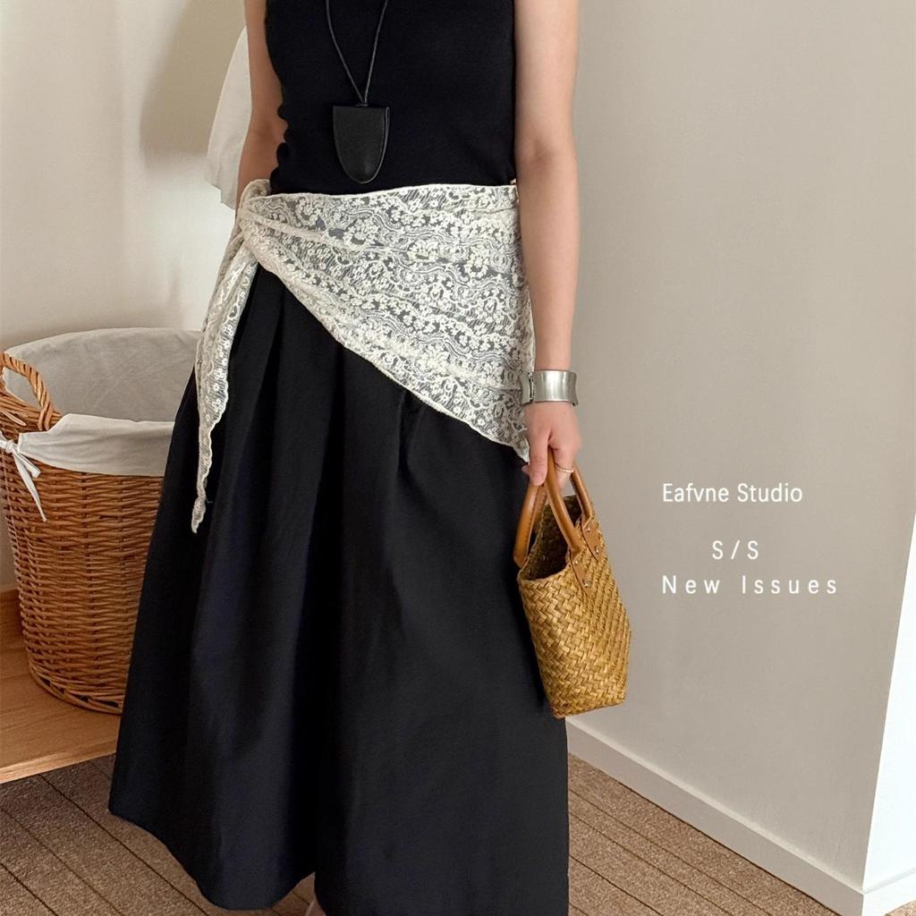 Dámská korejská béžová krajková pletená šála - Lehká prolamovaná trojúhelníková šála na léto