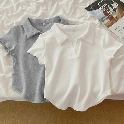 Women's Irregular Hem Polo Collar Short-Sleeve T-Shirt