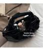 Women's Glossy Metal PU Cloud Handbag with Pleated Design - European & American Style