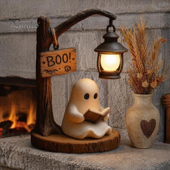 Eerie Ambient Lighting Halloween Gothic Witch Lantern, Resin Tabletop Decor with Warm Glow, Spooky Centerpiece for Shelf Desk Party, Haunted