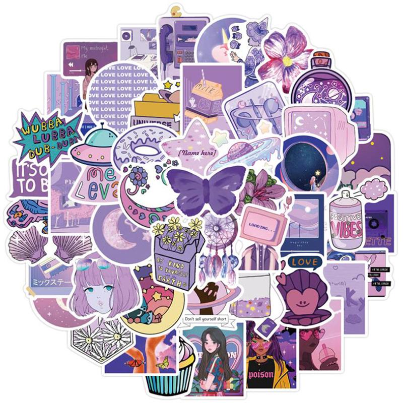 50Pcs Cartoon Anime Purple Style Girl Sticker Guitar Skateboard Graffiti Sticker