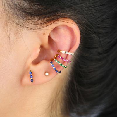 Promotion Small Girl Women Stud Earring Three Stone Colorful Cz Bar Stud Simple Minimal Multi Piercing Ear Bone Earrings