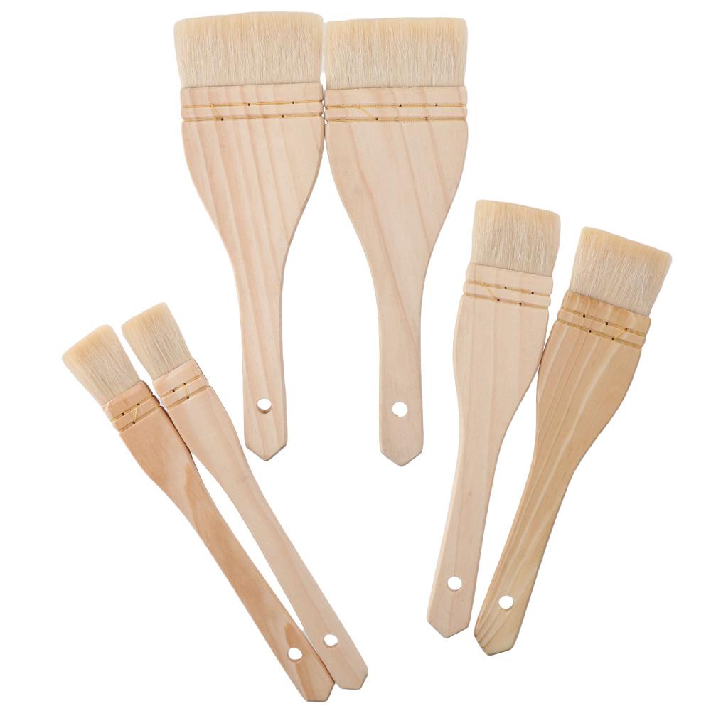 1/6 Stück Holzgriff Wollpinsel Backpinsel Haushalts-Grillpinsel, Koch-Farbpinsel, Hartholzgriffe Gebäckpinsel