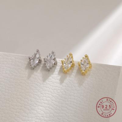 925 Sterling Silver Small Fresh Inlaid Zircon Geometry Stud Earrings Women Exquisite Temperament Performance Jewelry