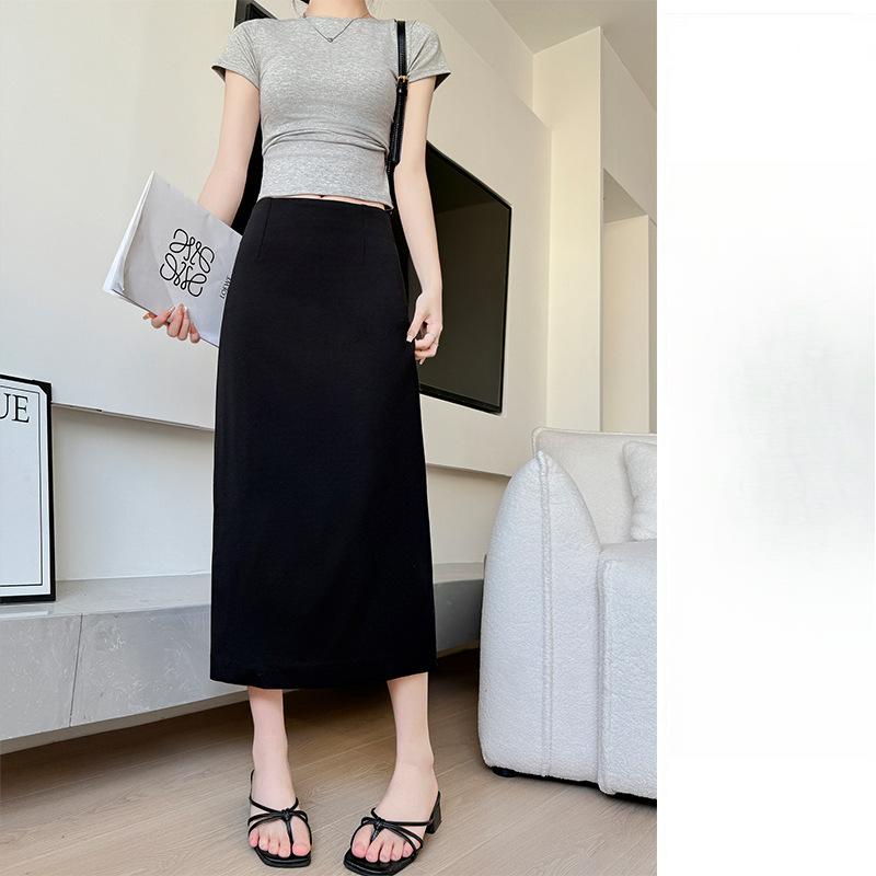 Split Hip Skirt Women's Spring and Summertime New Drape and Thin A-shaped Skirt High Waist Straight Tube Medium and Long-length Skirt