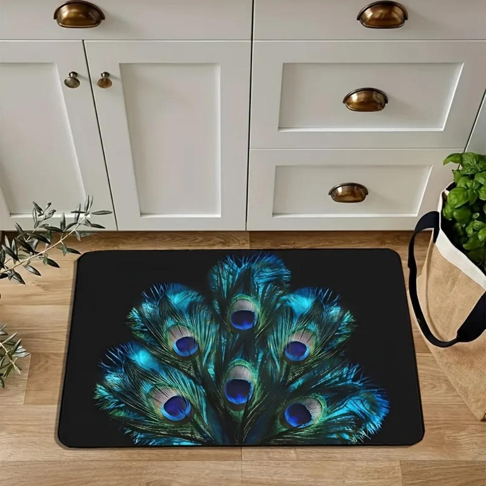 Peacock Feather Area Rug Teal and Blue Peacock Decor for Living Room Bedroom Kitchen Floor Home Decoration Indoor Outdoor