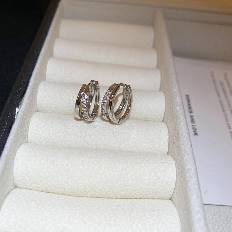 Korean round multi-layer zircon ear buckle simple geometric earrings fashionable new earrings