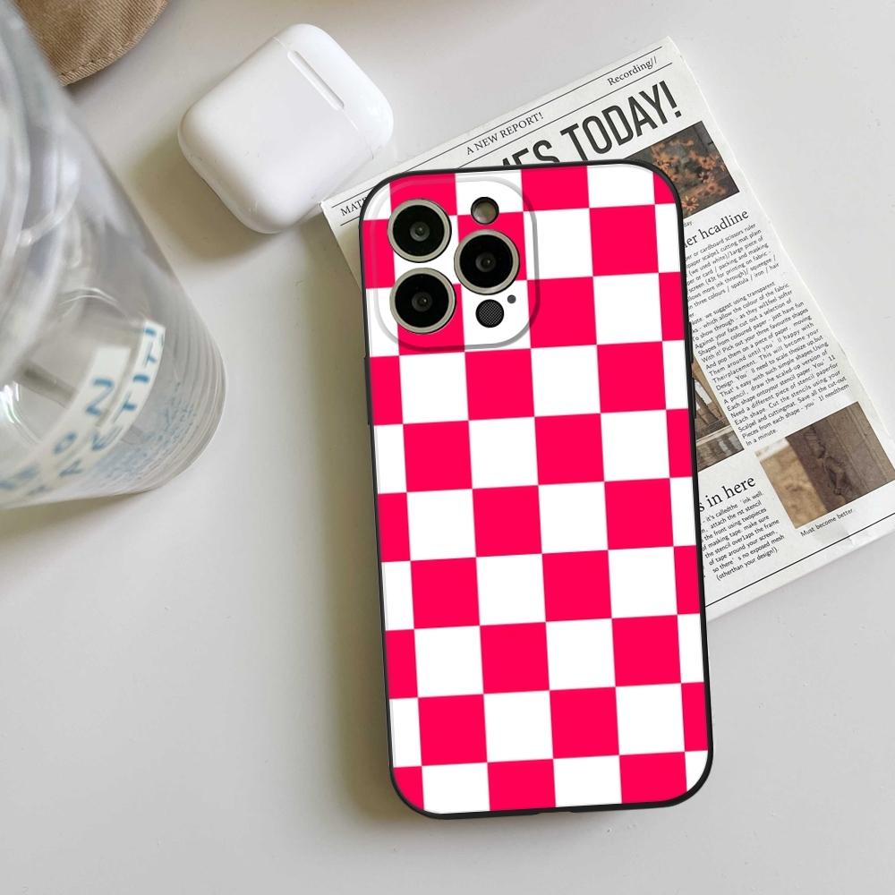 Checker Checked Chess Board Phone Case FOR IPhone 15 14 11 12 Pro 15 16 Plus 13 Pro MAX XR XS Black Soft Covers