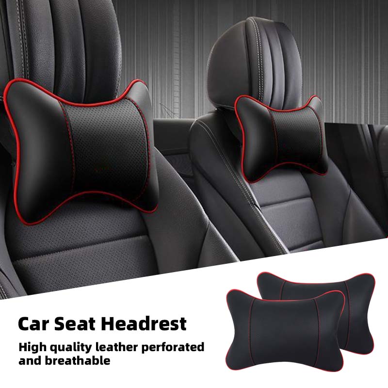 NWL3 2pcs Car Seat Leather Headrest Neck Pillow, Soft Comfortable Neck Support for VW Golf Passat Tiguan Skoda Octavia Kodiaq Auto In