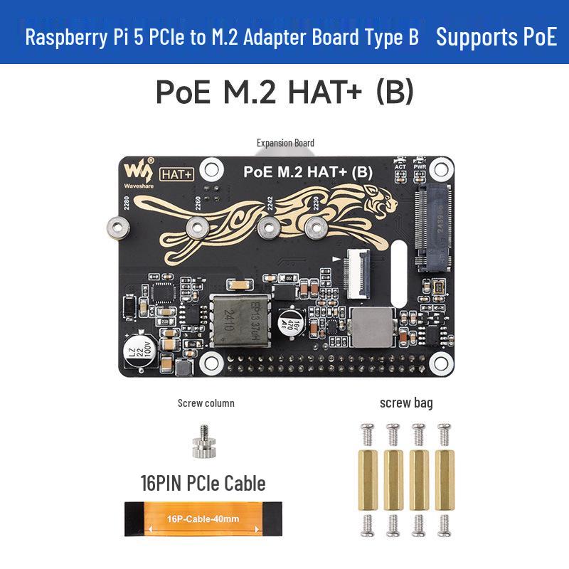 Raspberry Pi 5 PCIe to M.2 NVMe Expansion Board with PoE Power HAT