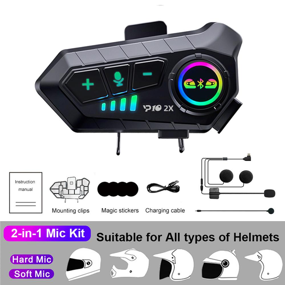 Motorcycle Helmet Headset Bluetooth 5.3 Intercom Headset Wireless Interphone Intercomunicador Waterproof Noise Reduction Voice Control Handsfree