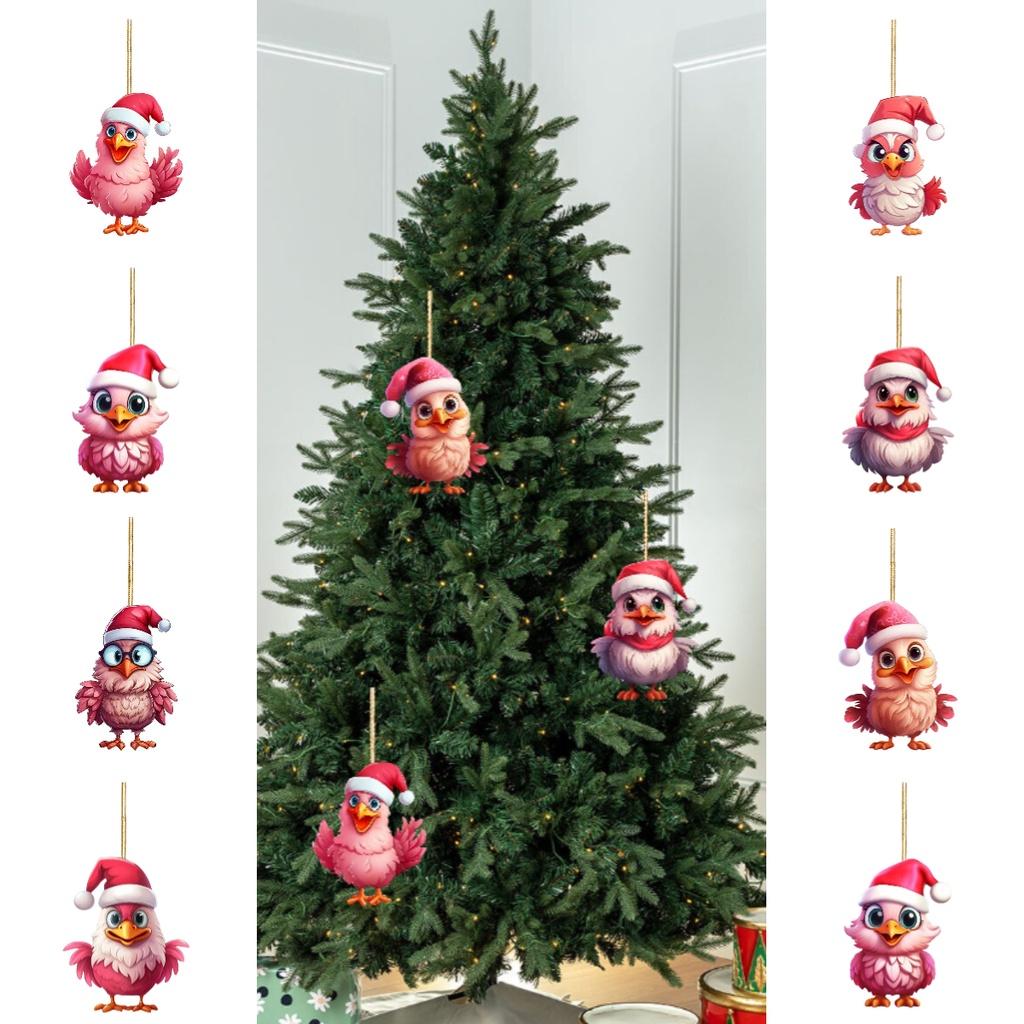 Cute Pink Cartoon Chicken Car Ornament Christmas Tree Decoration For Festive Home Dcor