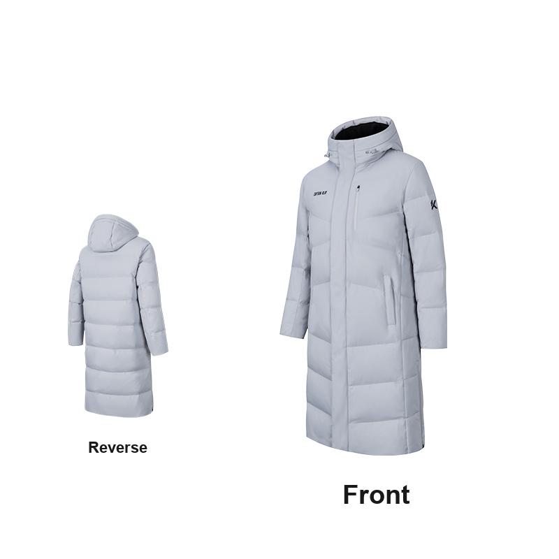 Anta Solid Color Zipper Hooded Long Down Jacket Men Outerwear Mudstone 152411901-1