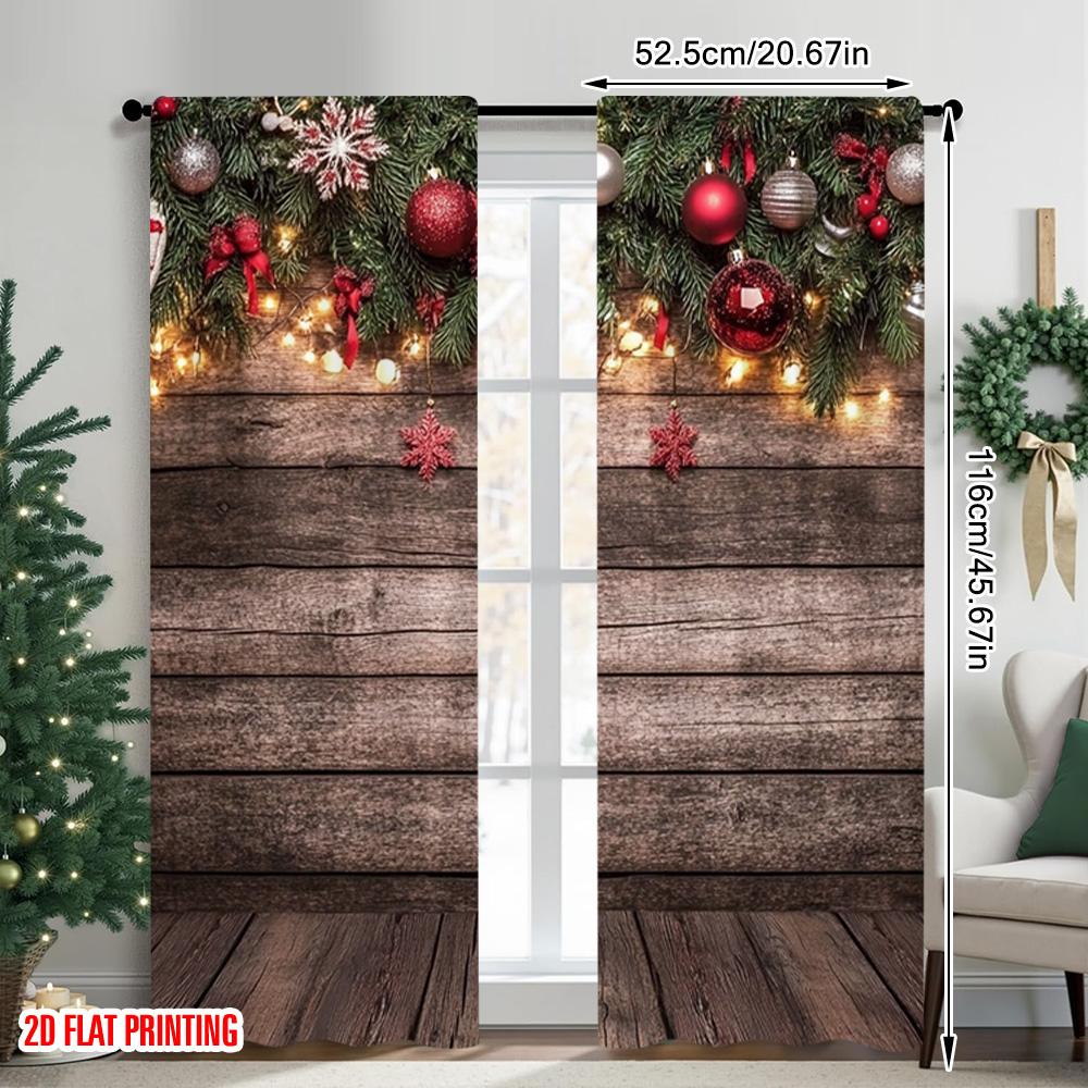 2pcs 2D Flat Printing Merry Christmas Popular Drapes Christmas Background Country Christmas Versatile Durable Polyester Without