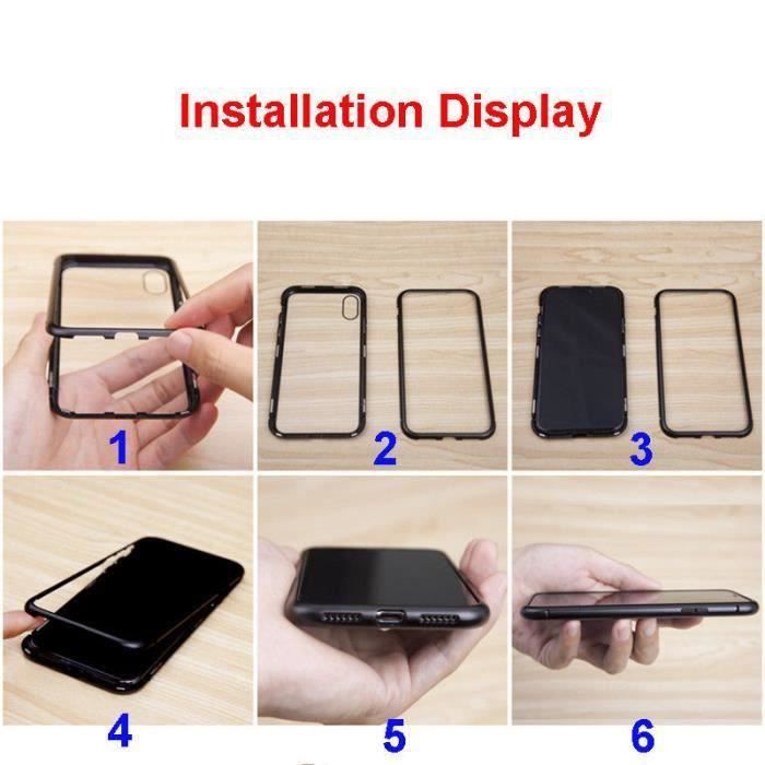 CW00662-AIBEIER Magnéto Coque pour iPhone X,Avec Adsorption magnétique et Verre trempé,Noir + Transparent