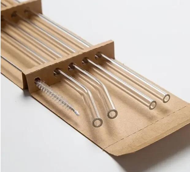 High borosilicate transparent glass straw, household heat-resistant and durable straight straw, curved straw cleaning brush set