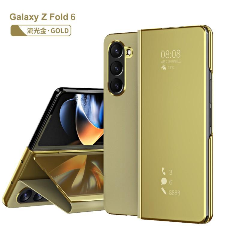 Galaxy Z Fold6 Flip Case With Stand Mirror Finish Full Coverage PC Cover Black Gold Purple Blue Rose