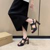 Fashion 2025 New Heels Shoes with Metal Decoration Women Sandals Square Toe Thick Heeled Pumps Elegant Leather Shoes Outside