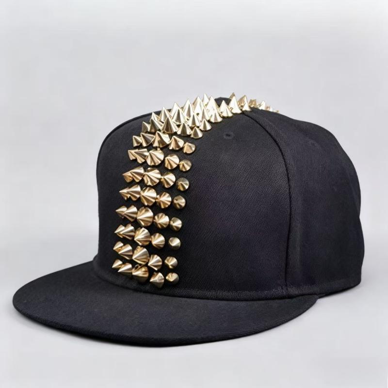 Yiran Dayang Hat Men's 56-60Cm Adjustable Flat Brim Baseball Cap Punk Style Plastic Rivet Decoration Hat Outdoors Hip-Hop Street Dance Sun Football Hat 56-60Cm