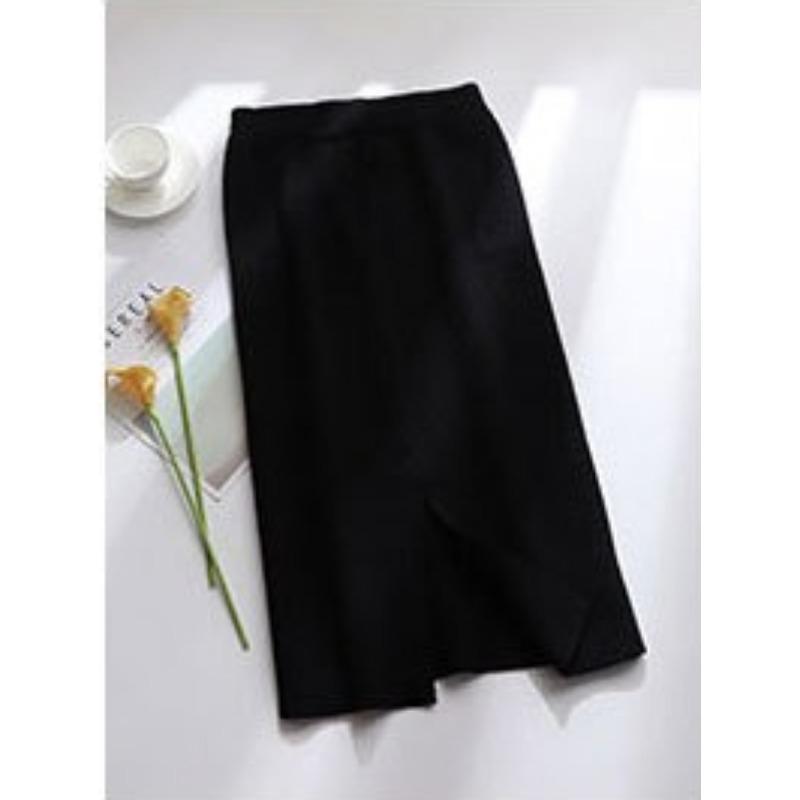 

Женская осенне-зимняя трикотажная утолщенная юбка средней длины до пола average size (55cm) чёрный