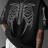 Herren Dunkles Skelettmuster Trendige Marke Totenkopfaufdruck High Street Lässig Lockere Passform Unisex T-Shirt
