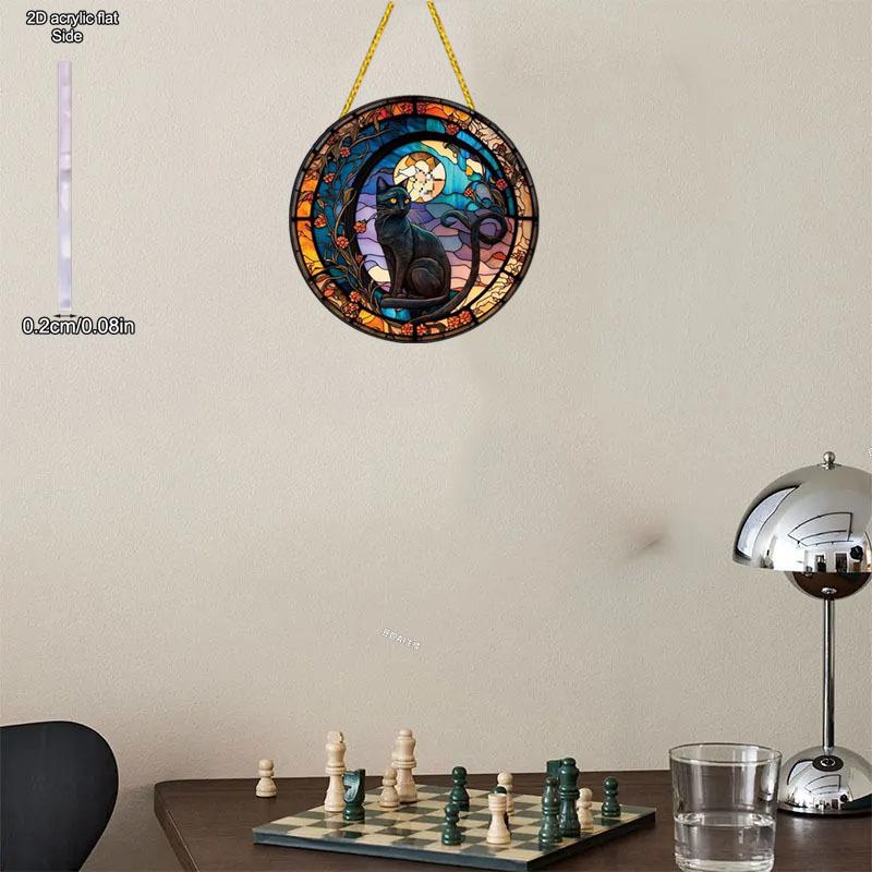 Black Cat Theme Sun Catcher Acrylic Hang Sign, Nurseries, Vintage Home Decor Wall for Bar Kitchen, Restaurant Shop Wall Decor, Garden Decoration, Vint
