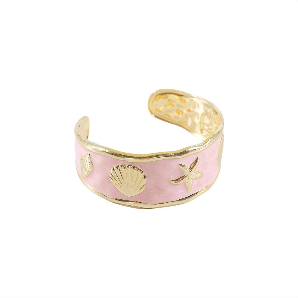 Hawaiian Flower Glazed Enamel Bracelet Geometric Heart Arm Ring Open Metal Vintage Cloisonne Bangle Girls