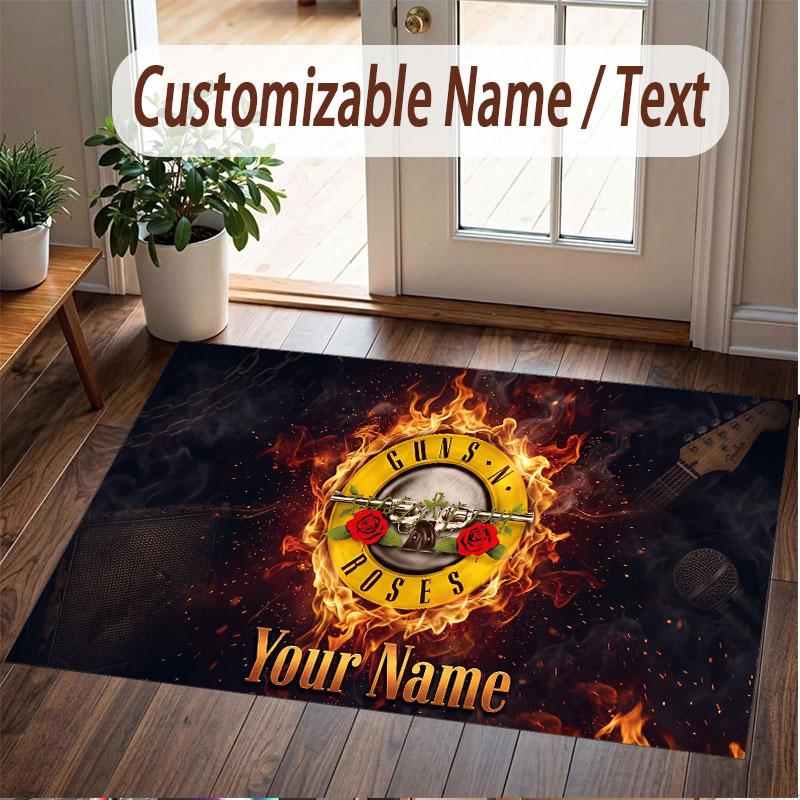 Custom Rug Guns N’ Roses Pattern Print Name Text Soft Non‑Slip Floor Carpet for Home Indoor Decoration
