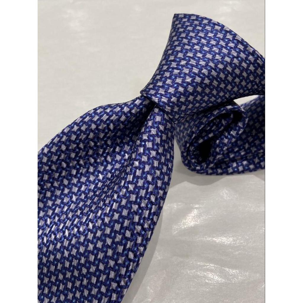 Used Brioni New unused tie 100% silk Made in Italy Genuine business Blue Fine pattern Jacquard Thin
