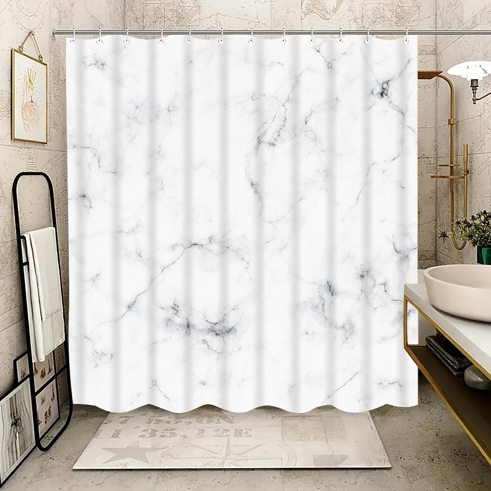 

White Marble Patterned Shower Curtain - Machine Washable Polyester, With Hooks, Modern Bathroom Dcor. W60H190(CM)-1 Pcs