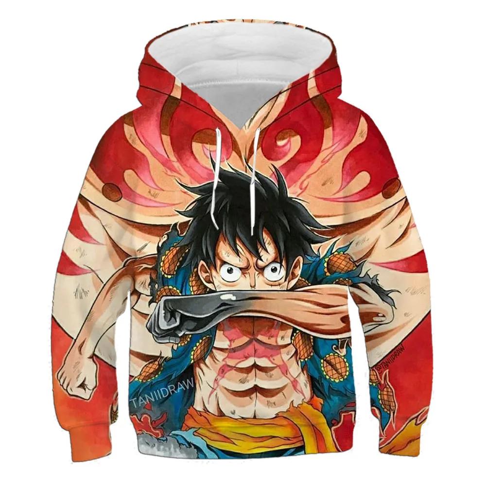 3d Printed Pirate King One Piece Hoodie Lufei Children's Cartoon Hoodie Pullover Long Sleeve Children's Cartoon Street Cool tops