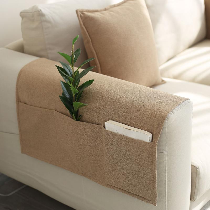 Cotton Linen Fabric Storage Armrest Pad Anti Slip Dustproof Simple Storage Pocket Four Season Universal Sofa Armrest Cover Cloth