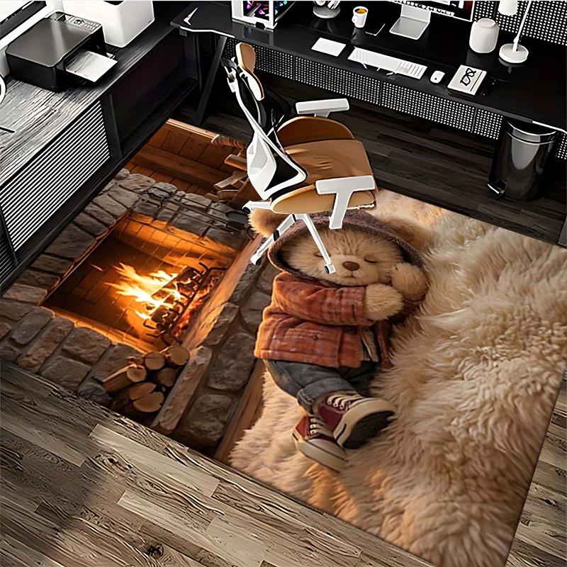1pc Hoodie Bear Office Chair Mat - Anime Cartoon Design, Non-Slip Carpet for Home Decor, Seasonal Gift, Suitable for Office, Living Room, Bedroom, Gam