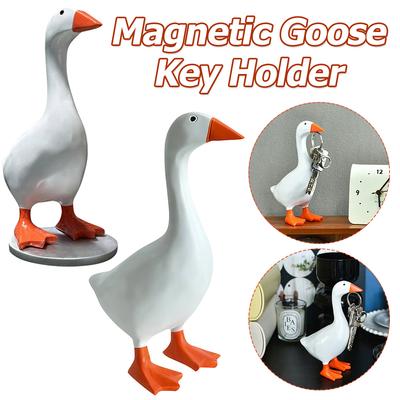 Niedliche Entenstatue Schlüsselhalter Kawaii Magnetische Gänsefigur Niedliche Gans Harzstatue Einweihungsgeschenke für Frauen Männer