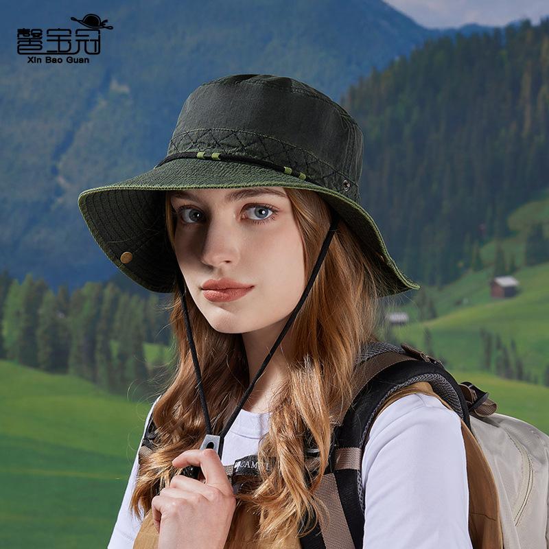 British retro mountaineering cowboy hat men's spring and summer outdoor sunscreen sun hat children washed old big-brimmed bucket hat