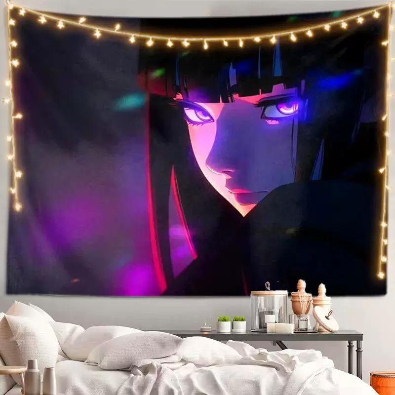 VIKAMA Cool Anime Girl Tapestry Black Hair Cool Girl Wall Hanging for Bedroom Dorm Gaming Room Decor Edgy Manga Art Poster