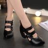 Comemore Genuine Leather Chunky-Heel Women's Sandals Flower High Heels Luxury Summer Sandal for Women 2025 High-heeled Shoes Red