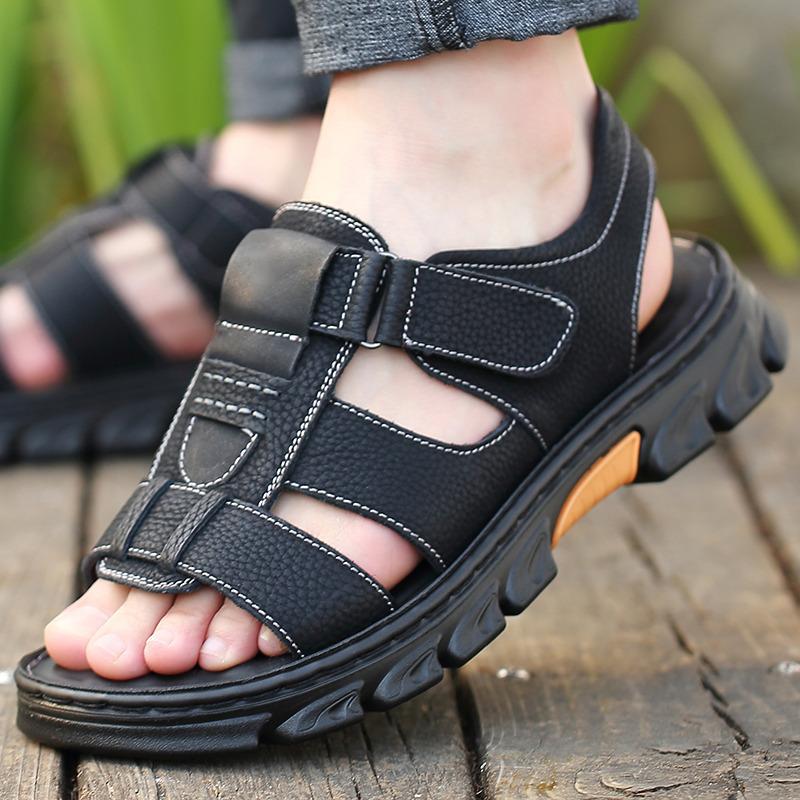Summer Black Leather Sandals For Men Comfortable Platform Sandals Man Outdoor Beach Shoes Men's Sports Sandals sandalias hombre