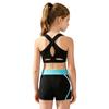 Girls U Neck Cropped Vest Cross Back Keyhole Contrast Color Pants Shorts 3Pcs Sports Set