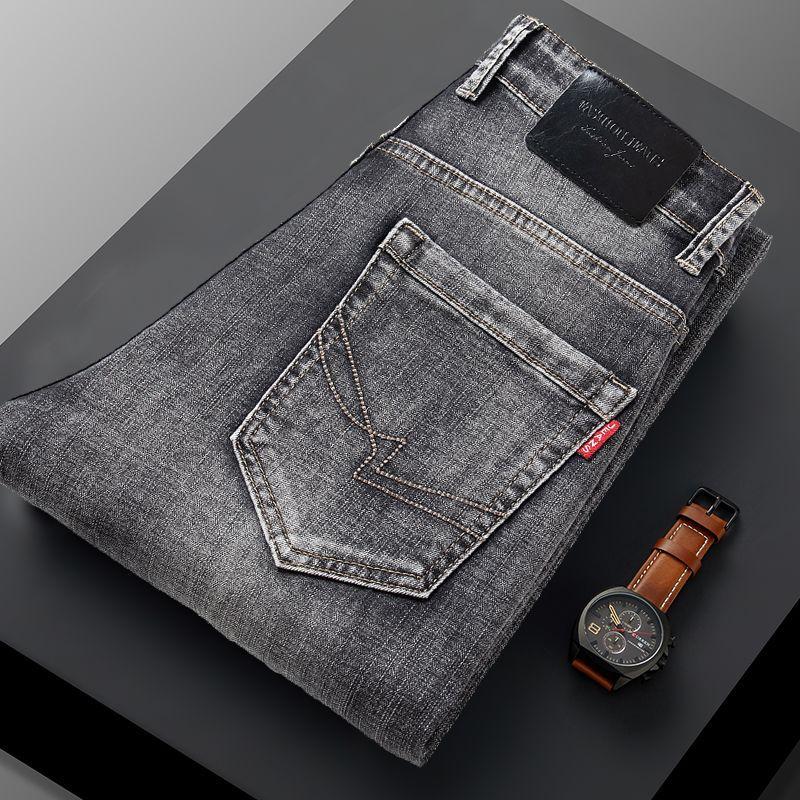 

Fleece jeans autumn and winter thickened warm straight loose retro trend elastic casual trousers 40 [Recommended 195-110 kg]