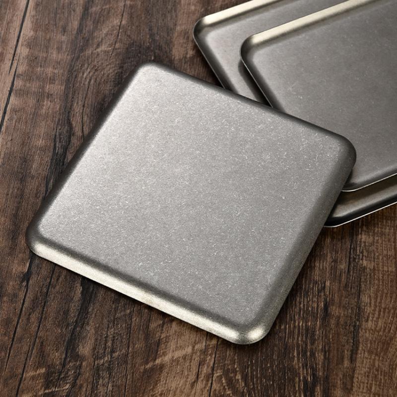 Vintage 304 Stainless Steel Snowflake Silver Square Tray Round Edge Dinner Plate Dessert Grill Tray Steak Plate Decorative Tray