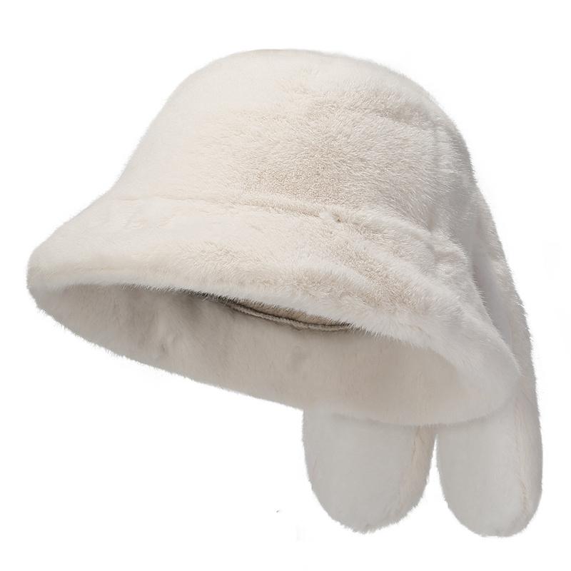 

Зимняя рыбацкая шляпа с большими кроличьими ушами, уличная, ветрозащитная, бархатная, толстая, с защитой ушей, шляпа-ведро белый