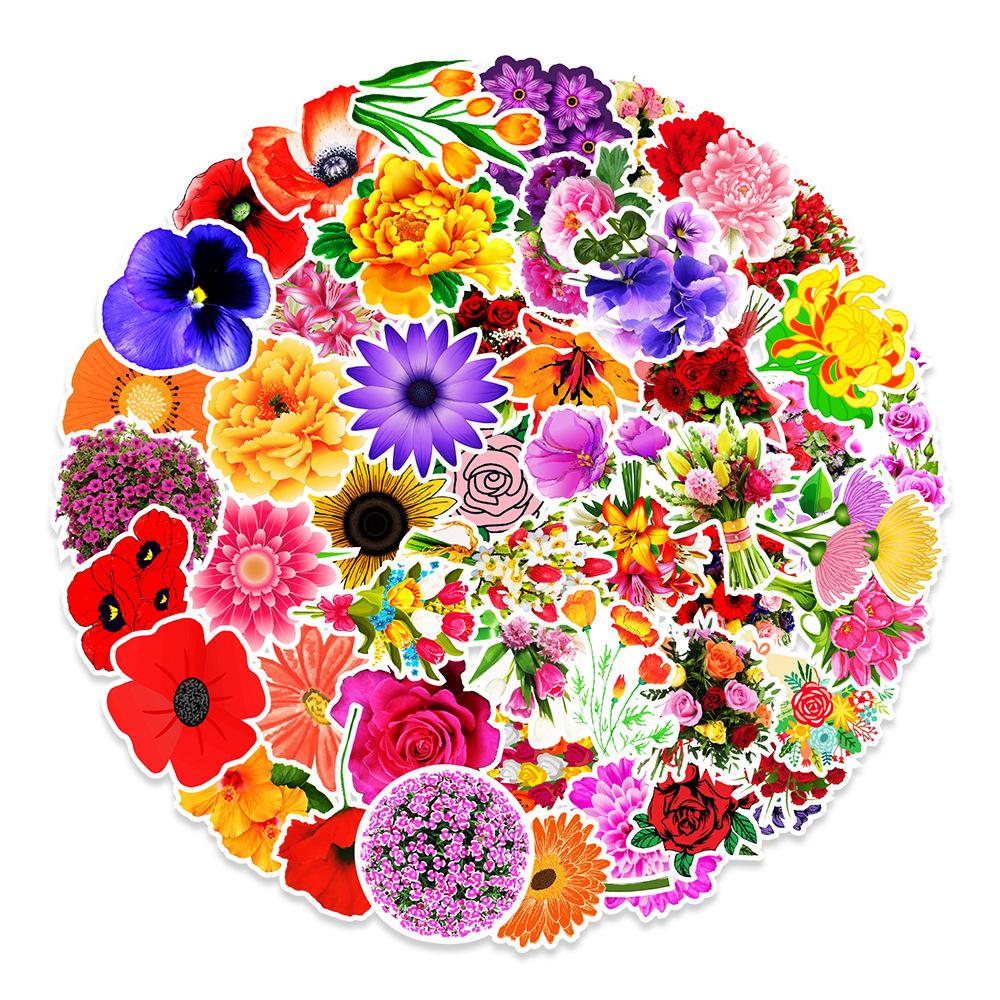 50 New Plant-based Flowers Graffiti Stickers Balanced Driving Mobile Phone Kettle Decoration Stickers